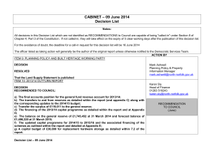 – 09 June 2014 CABINET Decision List