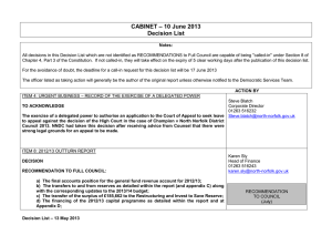 – 10 June 2013 CABINET Decision List