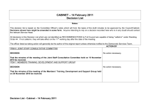 CABINET – 14 February 2011 Decision List