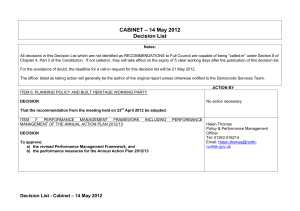 CABINET – 14 May 2012 Decision List