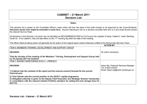 CABINET – 21 March 2011 Decision List