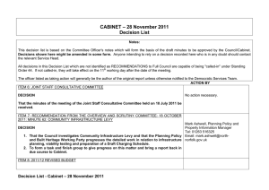 CABINET – 28 November 2011 Decision List
