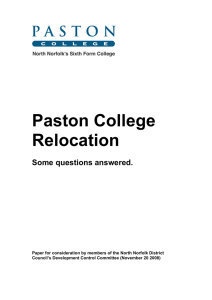 Paston College Relocation Some questions answered.