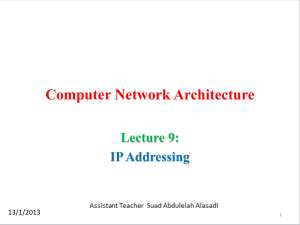 Computer Network Architecture  Lecture 9: IP Addressing