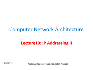 Computer Network Architecture Lecture10: IP Addressing II 26/1/2013 1
