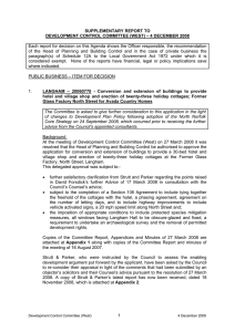 SUPPLEMENTARY REPORT TO DEVELOPMENT CONTROL COMMITTEE (WEST) – 4 DECEMBER 2008