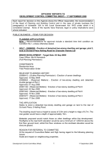 OFFICERS’ REPORTS TO DEVELOPMENT CONTROL COMMITTEE (WEST) – 17 SEPTEMBER 2009