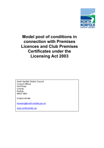 Model pool of conditions in connection with Premises Licences and Club Premises