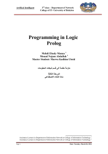 Programming in Logic  Prolog