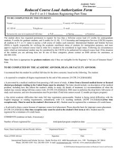 Reduced Course Load Authorization Form