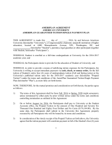 THIS  AGREEMENT  is  made  this ... University (hereinafter &#34;University&#34;), a Congressionally-chartered, nonprofit institution of higher AMERIPLAN AGREEMENT