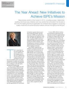The Year Ahead: New Initiatives to Achieve ISPE’s Mission president’s message