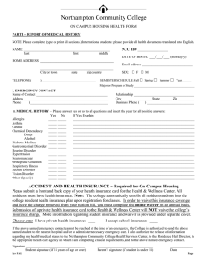 ON CAMPUS HOUSING HEALTH FORM