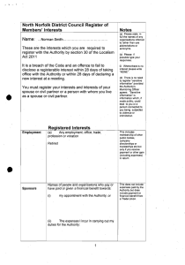 North  Norfolk District Council  Register of Members' Interests Notes