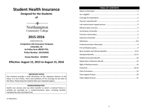 Student Health Insurance  TABLE OF CONTENTS