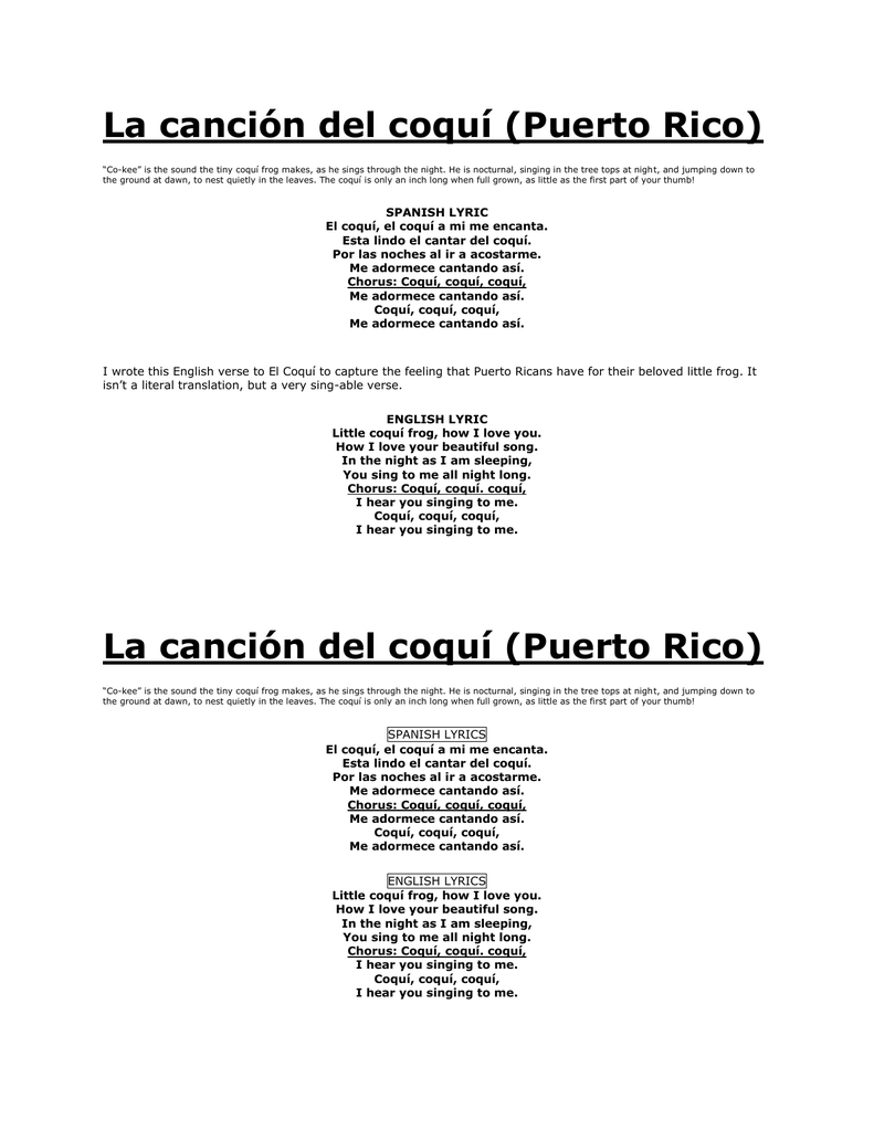 La Cancion Del Coqui Puerto Rico