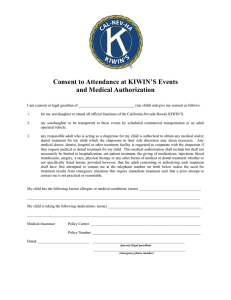 Consent to Attendance at KIWIN’S Events and Medical Authorization K IWIN’S