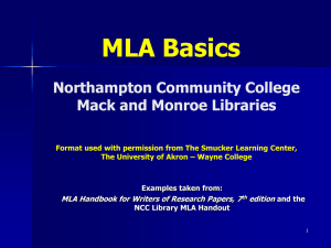 MLA Basics Northampton Community College Mack and Monroe Libraries