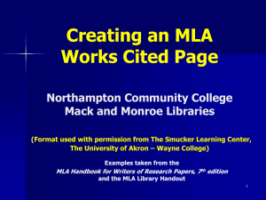 Creating an MLA Works Cited Page Northampton Community College Mack and Monroe Libraries