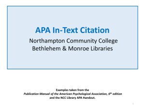 APA In-Text Citation Northampton Community College Bethlehem &amp; Monroe Libraries