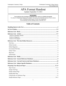APA Format Handout  Updated: September 19, 2014