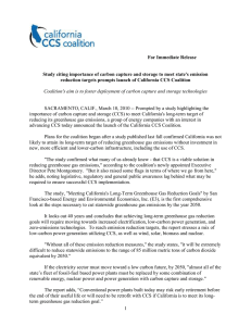 For Immediate Release reduction targets prompts launch of California CCS Coalition