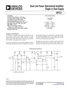 a Dual Low Power Operational Amplifier, Single or Dual Supply OP221