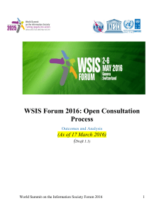 WSIS Forum 2016: Open Consultation Process  (As of 17 March 2016)