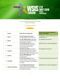 Country WSIS Forum 2016 LIST of CONFIRMED/REGISTERED HIGH-LEVELS