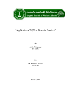 “Application of TQM to Financial Services” By For