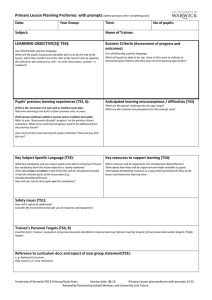 Primary Lesson Planning Proforma: with prompts LEARNING OBJECTIVE(S)( TS4): Success Criteria