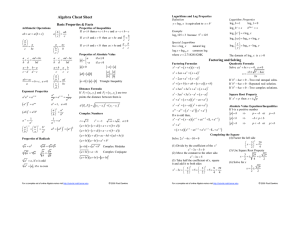 Algebra Cheat Sheet ( ) Basic Properties &amp; Facts
