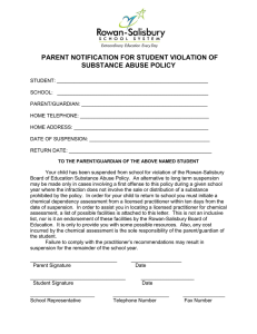 PARENT NOTIFICATION FOR STUDENT VIOLATION OF SUBSTANCE ABUSE POLICY