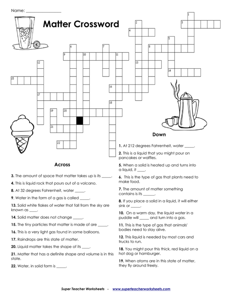 Matter Crossword Down Across Name 