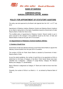 BANK OF BARODA  POLICY FOR APPOINTMENT OF STATUTORY AUDITORS CORPORATE OFFICE.