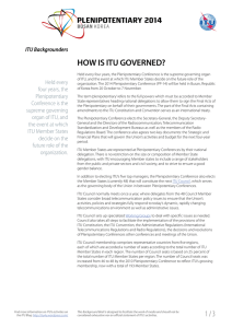 HOW IS ITU GOVERNED? ITU Backgrounders