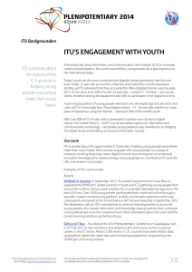 ITU’S ENGAGEMENT WITH YOUTH ITU Backgrounders ITU is excited about