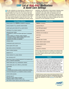 H Medications List of in Acute Care Settings