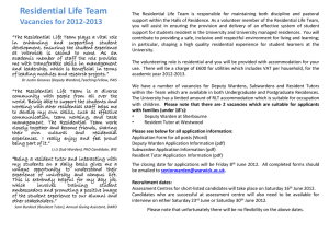 Residential Life Team Vacancies for 2012-2013