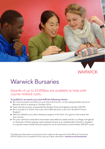 Warwick Bursaries course-related costs.