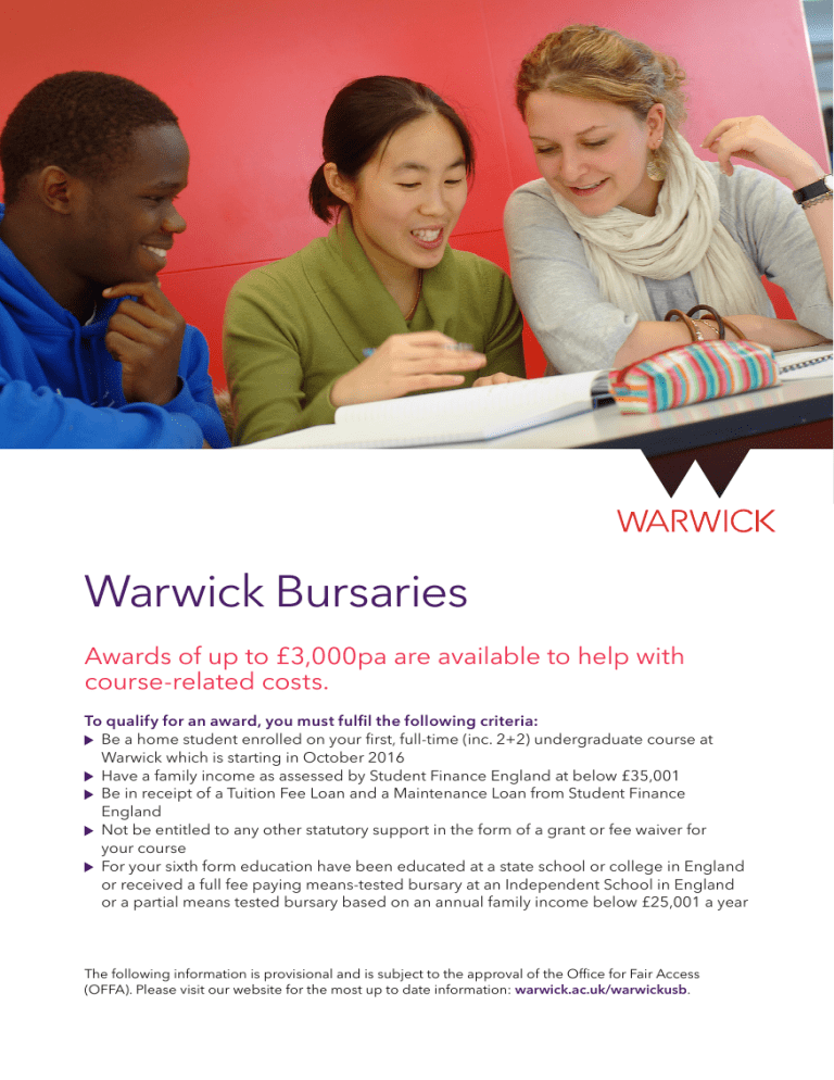 Warwick Bursaries course related Costs 