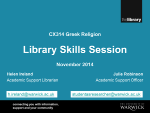 Library Skills Session CX314 Greek Religion  November 2014