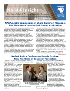 NASAA Insight NASAA, SEC Commissioner Share Common Message: