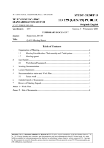 TD 229 (GEN/19) PUBLIC STUDY GROUP 19 Original: English Table of Contents