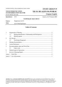 TD 311 R1 (GEN/19) PUBLIC STUDY GROUP 19 Original: English Table of Contents