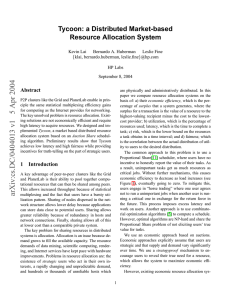 Tycoon: a Distributed Market-based Resource Allocation System Abstract Kevin Lai