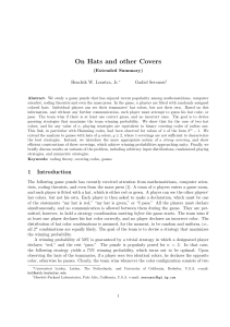 On Hats and other Covers (Extended Summary) Hendrik W. Lenstra, Jr. Gadiel Seroussi