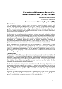 Protection of Consumer Interest by Standardization and Quality Control