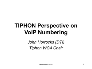 TIPHON Perspective on VoIP Numbering John Horrocks (DTI) Tiphon WG4 Chair