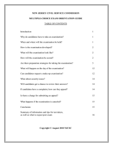 NEW JERSEY CIVIL SERVICE COMMISSION MULTIPLE-CHOICE EXAM ORIENTATION GUIDE TABLE OF CONTENTS Introduction